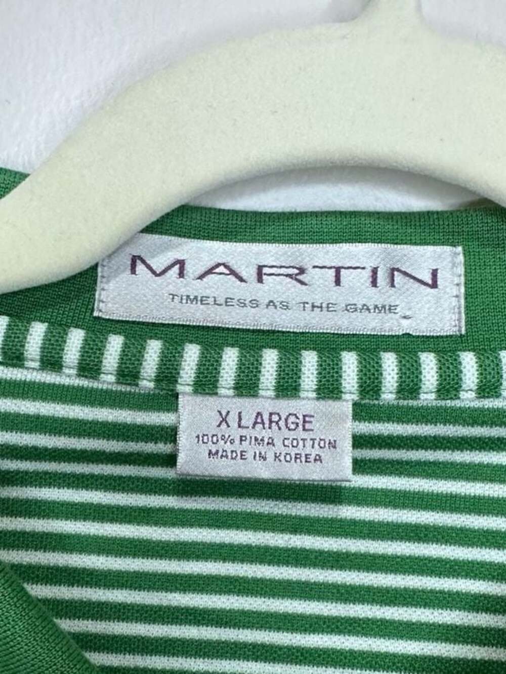 Martin Golf Men's Green Striped Pima Cotton Polo Shirt Size XL - Picture 3 of 4